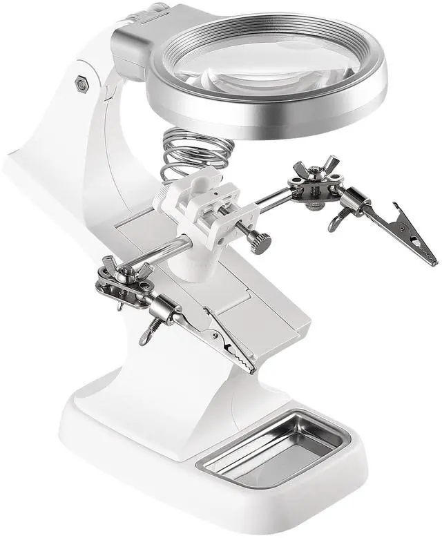 Main image of Fresh Fab Finds LED Helping Hands Magnifier 3X/4.5X w/ 360° Adjustable Third Hand Soldering Vise - White - One size