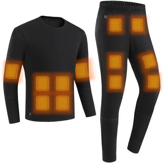 Main image of Fresh Fab Finds Heated Underwear Set w/ 28 Heating Zones, 3 Modes, Thermal Shirt & Pants - Black - Medium
