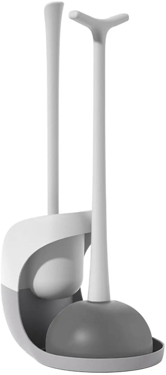 Main image of Fresh Fab Finds 2-in-1 Toilet Plunger & Brush Set w/ Ventilated Holder and Caddy Stand - Grey - One size