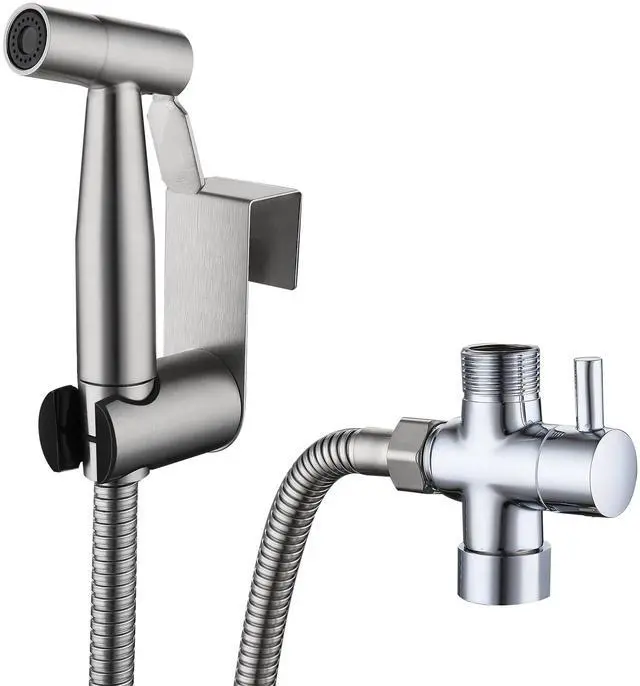 Main image of Fresh Fab Finds Stainless Steel Handheld Bidet Sprayer Kit w/ Hose & Brass Valve for Toilet Hygiene - Gray - One size