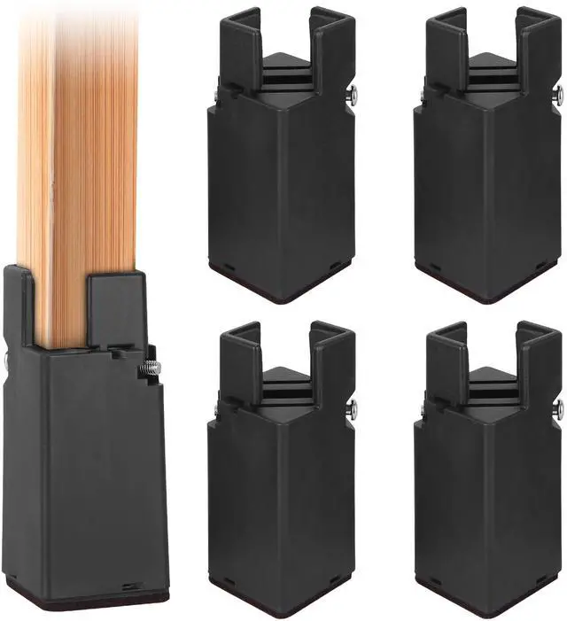 Main image of Fresh Fab Finds 4Pcs Adjustable Bed Risers w/ Screw Clamp, 3.94in Height, Heavy Duty Furniture Lift - Black - One size