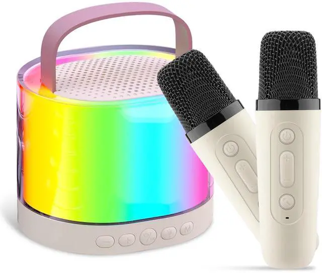 Main image of Fresh Fab Finds Mini Karaoke Machine w/ 2 Wireless Mics RGB Lights Echo - White