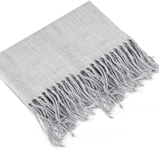 Main image of Fresh Fab Finds Oversize Cashmere Wool Shawl Wrap Blanket Winter Solid Scarf Pashmina 79x28in - Light Gray Large