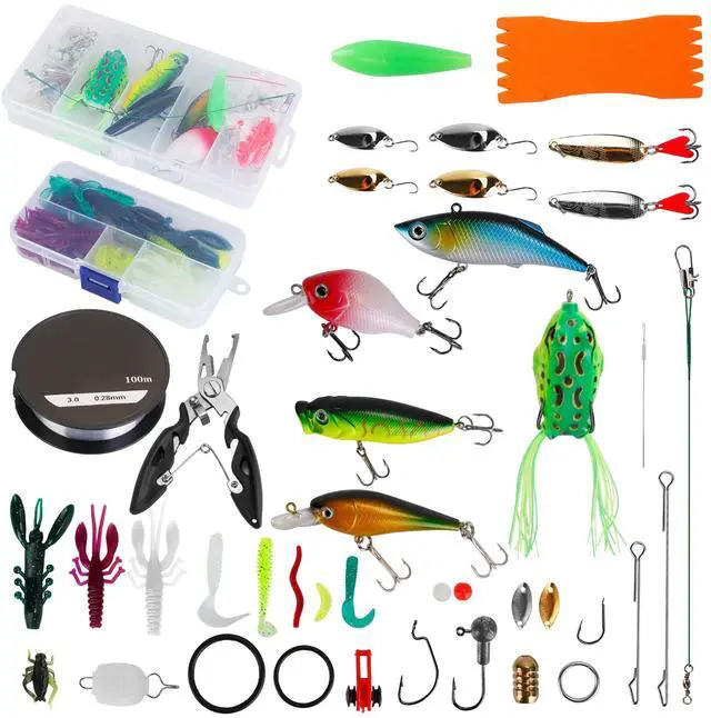 Main image of Fresh Fab Finds 383Pcs Fishing Lures Tackle Box Crankbaits Spinnerbaits Soft Worms Saltwater Freshwater Kit - Multi One size