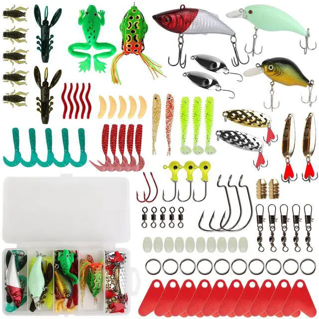 Main image of Fresh Fab Finds 94Pcs Fishing Lures Kit Soft Worms Frog Crankbaits Tackle Box Freshwater Saltwater - Multi One size