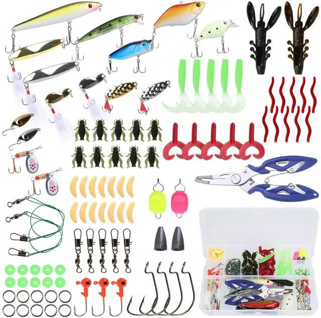 Main image of Fresh Fab Finds 101Pcs Fishing Lures Kit Soft Worms Crankbaits Spoon Tackle Box Freshwater Saltwater - Multi One size