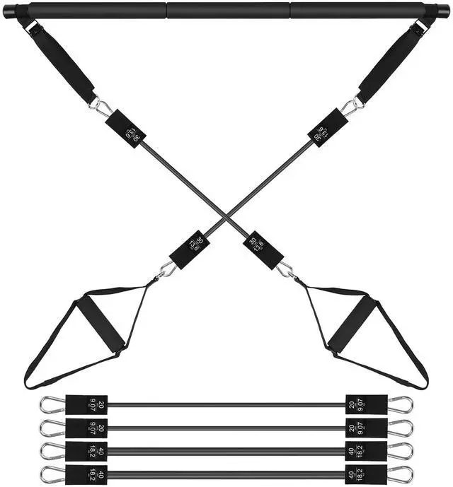 Main image of Fresh Fab Finds Pilates Bar Kit with 180LBS Resistance Bands Multifunctional Pilates Yoga Toning Bar Full Body Exercise Equipment Set - Black - 180 lbs