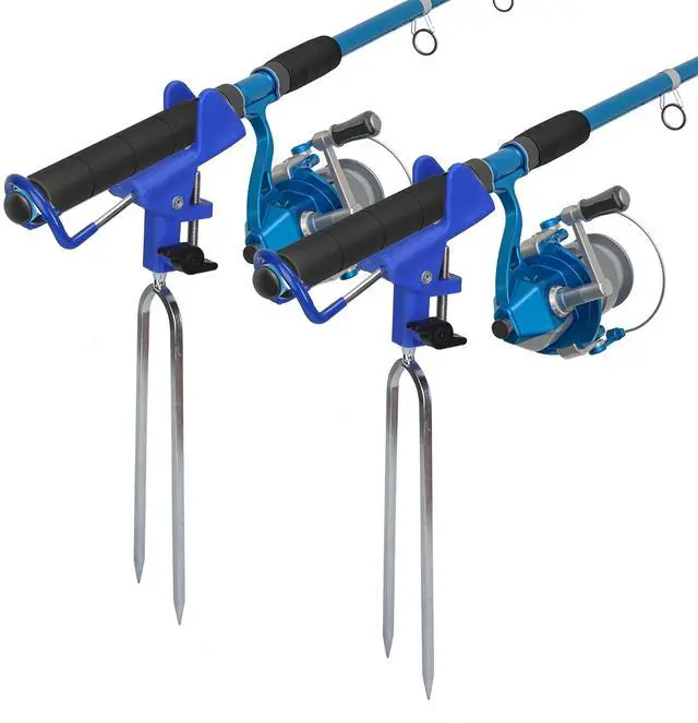 Main image of Fresh Fab Finds 2Pcs 360° Stainless Steel Fishing Rod Holders for Bank & Beach - Blue - One size