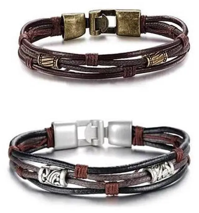 Main image of Vista Gemini Twin Bracelets in Genuine Leather and Antique Metal Finish - Gold