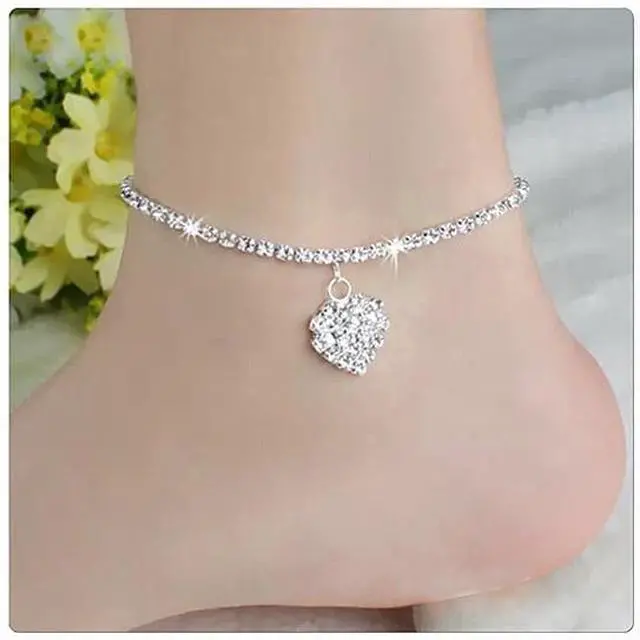 Main image of Vista Glowing Heart Crystal Anklet - Silver