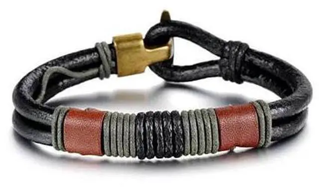 Main image of Vista RODEO Olive Genuine Leather Bracelet - Black