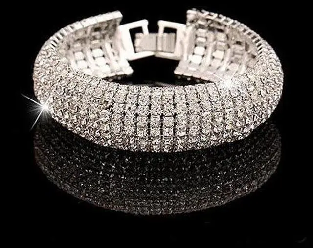 Main image of Vista Glamour Girl Crystal Bangle Cuff Bracelet - Gold Polished