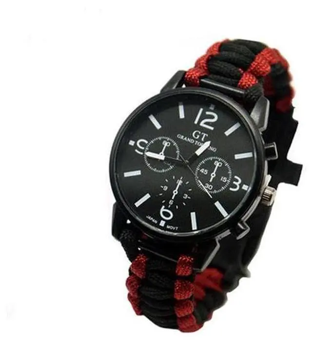 Main image of Vista Outdoor Multi function Camping Survival Watch Bracelet Tools With LED Light - RED-BLUE