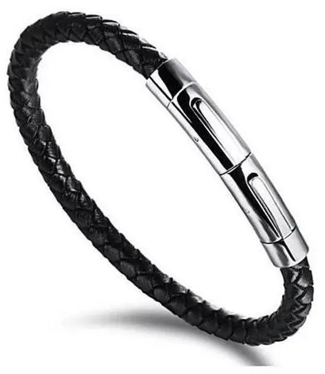 Main image of Vista VERGO Versatile Genuine Leather Bracelet With Magnetic Closure For Men And Women - Black