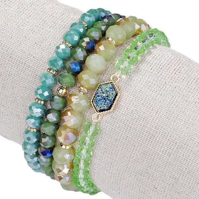 Main image of Vista Arm Candy Natural Stone And Glass Crystal Bracelets - PEACH ROSE