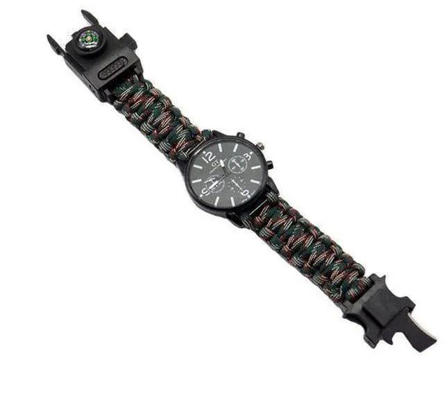 Main image of Vista Outdoor Multi function Camping Survival Watch Bracelet Tools With LED Light - CAMO-Multi Color
