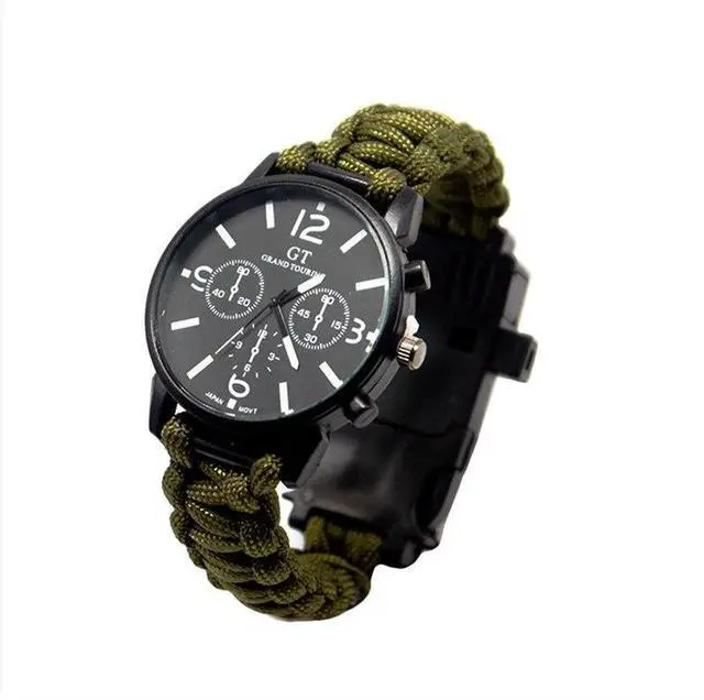 Main image of Vista Outdoor Multi function Camping Survival Watch Bracelet Tools With LED Light - Green