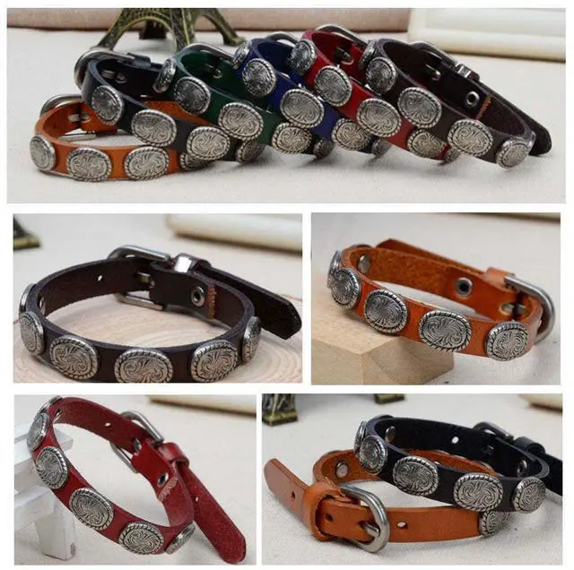 Main image of Vista WRANGLER Vintage Look Genuine Leather Bracelet - RED