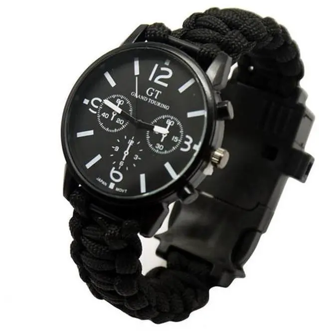 Main image of Vista Outdoor Multi function Camping Survival Watch Bracelet Tools With LED Light - Black