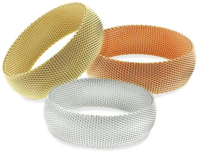 Main image of Vista CHERISH Mesh Bangle Trio Of Gold Rose Gold Silver In 3 Sizes - Silver