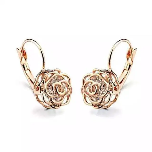 Main image of Vista ROSE IS A ROSE 18kt Rose Crystal Earrings In White Yellow And Rose Gold Plating - White Gold