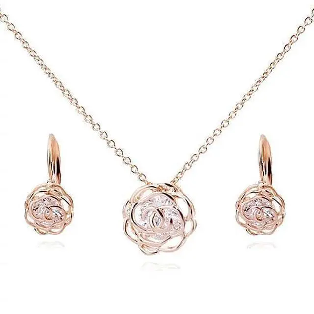 Main image of Vista Rose Is A Rose Pendant And Chain 18kt Rose With 2ct CZ Bonus Free Earrings In White Yellow And Rose Gold Field - Rose Gold