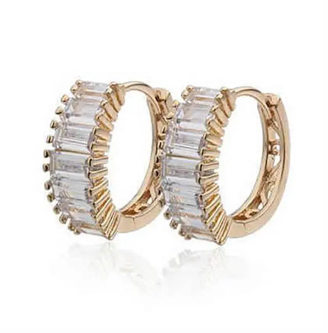 Main image of Vista Shiny Baguettes Hoop Earrings in Baguette stones in White Gold - Yellow Gold