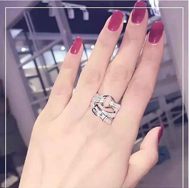 Main image of Vista Cowgirl Ring Shaped Like A Belt With CZ Stones - Silver