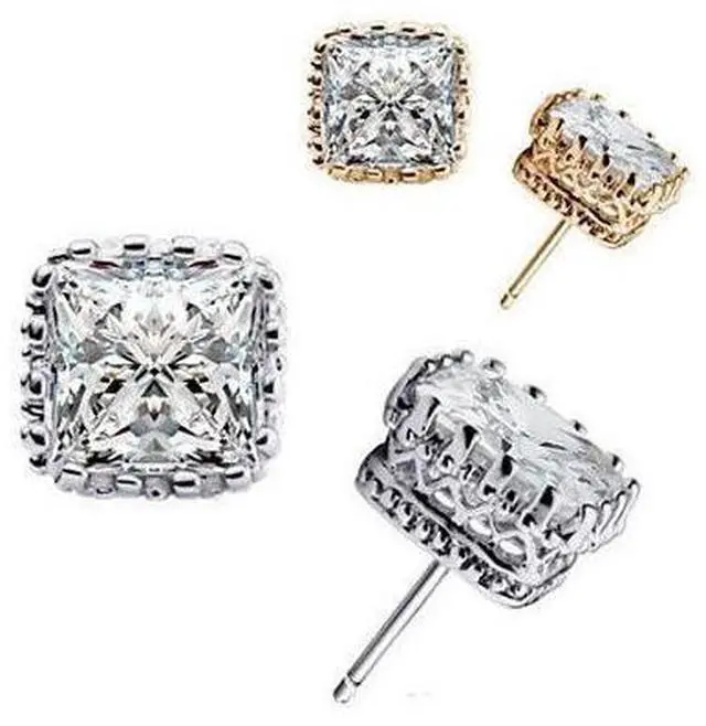 Main image of Vista Royal Crown Earrings in Princess Cut Stones - White Gold