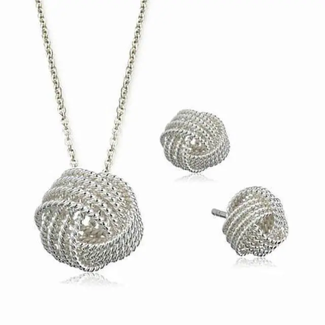 Main image of Vista He Loves Me A Lot A Lovely Love Knot Pendant And Earrings Set - Silver