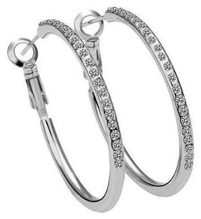 Main image of Vista Hoop Earrings with Crystals in 18kt GF White, Yellow or Rose Gold - White Gold