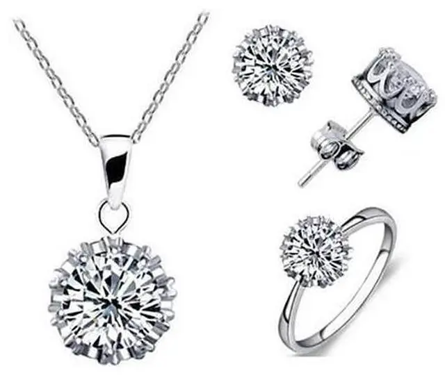 Main image of Vista Tiara Set Of 4 Necklace Pendant Ring And Stud Earrings In Silver Plated Crown Setting - Silver