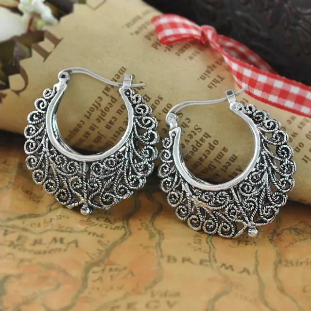 Main image of Vista Silver Tribal look Filigree Hoop Earrings For World Traveller - Silver