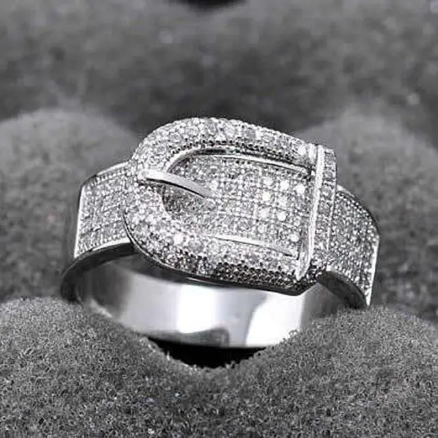 Main image of Vista Illusion - Belt Style Ring Crafted In Hand Set CZ Stones On Sterling Silver - Silver