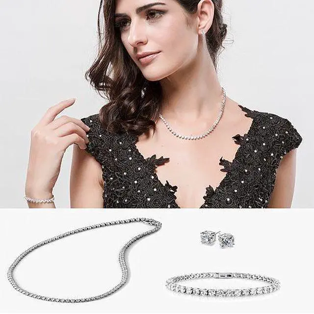 Main image of Vista Trio Set of Dazzling Diamond Crystal Necklace Bracelet And Earrings - Gold