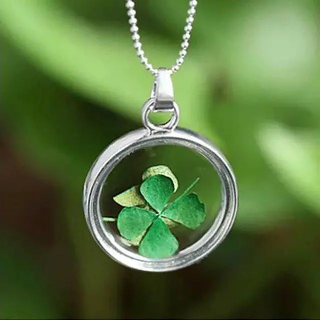 Main image of Vista Lucky U Green Clover Leaf Glass Necklace - Green
