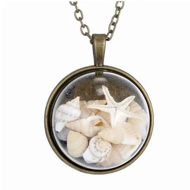 Main image of Vista BEACH GIRL Sea Shells In Glass Locket Pendant Necklace - Rose Gold
