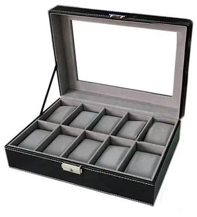 Main image of Vista WATCH VALET Glass Top Watch Boxes For Collection Of 6 or 10 Watches - Black