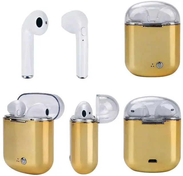 Main image of Vista Clear Top Dual Chamber Wireless Bluetooth Earphones With Charging Box - METALLIC GOLD