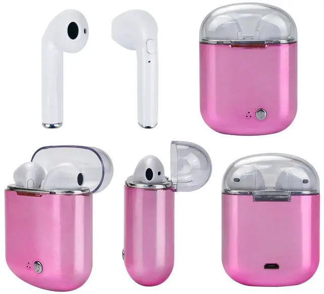 Main image of Vista Clear Top Dual Chamber Wireless Bluetooth Earphones With Charging Box - METALLIC PINK