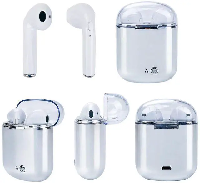 Main image of Vista Clear Top Dual Chamber Wireless Bluetooth Earphones With Charging Box - METALLIC SILVER