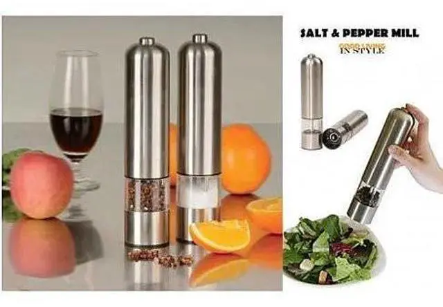 Main image of Vista You and Me Salt or Pepper Mills With Electric Dispenser In Stainless Steel - Silver