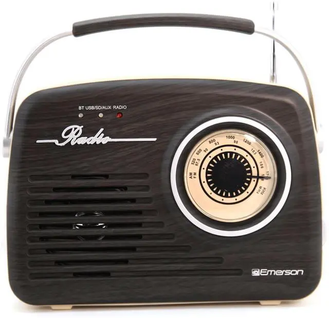 Main image of Emerson Portable Retro Radio with Built-In Rechargeable Battery - Espresso