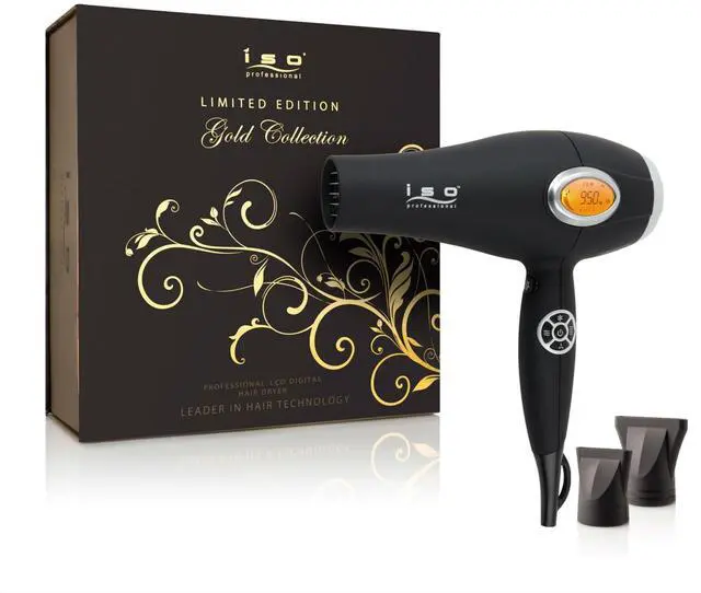Main image of ISO Beauty Digital 1875W Pro Ionic Hair Dryer w/LCD Digital Display - Gold Collection - Black