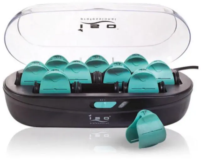 Main image of ISO Beauty 10pc Pearl Ceramic Maximum Ionic Conditioning Hot Roller Set - Diamond Collection - Teal & Black