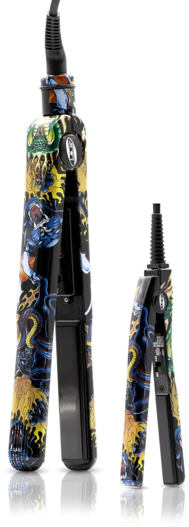 Main image of ISO Beauty Black Dragon Tattoo Duo 1.25" & 0.5" 100% Ceramic Ultra-Smooth Flat Iron Set - Black Tattoo
