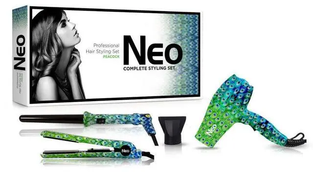 Main image of NEO Choice The Full Set - 1.25" Ceramic Flat Iron w/ 25-18mm Curling Wand & Mini Travel Hair Dryer - Peacock