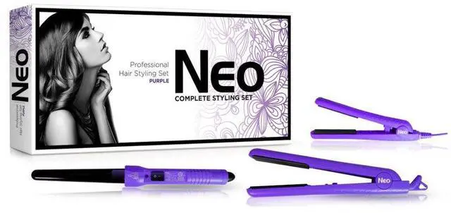 Main image of NEO Choice The Full Set - 1.25" Ceramic Flat Iron w/ 0.5" Mini Flat Iron & 25-18mm Ceramic Curling Wand - Metallic Purple