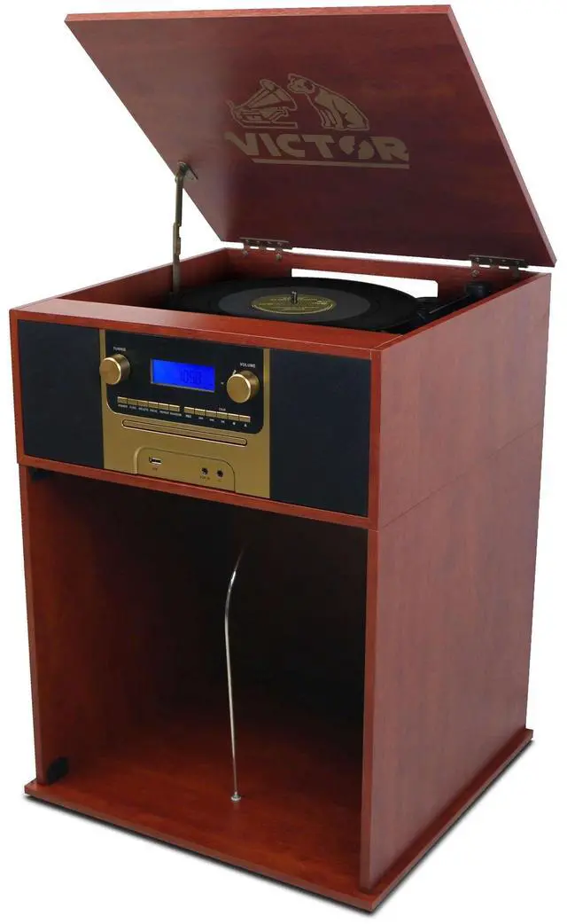 Main image of Victor Boyleston 7-in-1 3-Speed Turntable Music Center with Album Storage - Mahogany