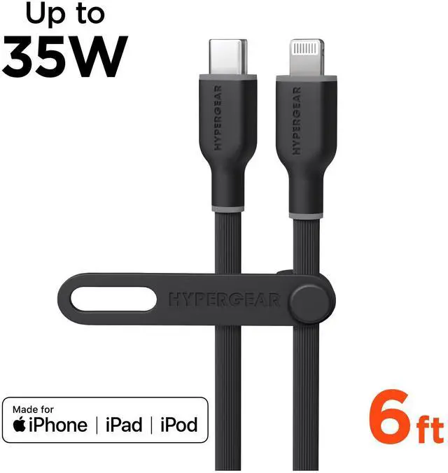 Main image of HyperGear Flexi PRO USB-C to Lightning Cable 6ft - Black